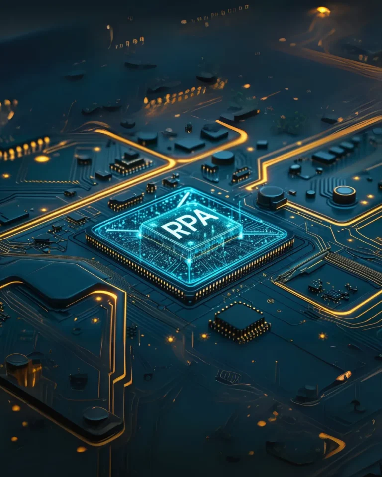 RPA技術三維插圖置於電路板上